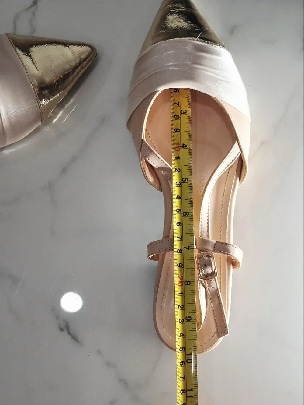 Cuccoo Beige Gold Faux Leather Satin Mesh Ballet Flats Sling Back Pointed Toe 9